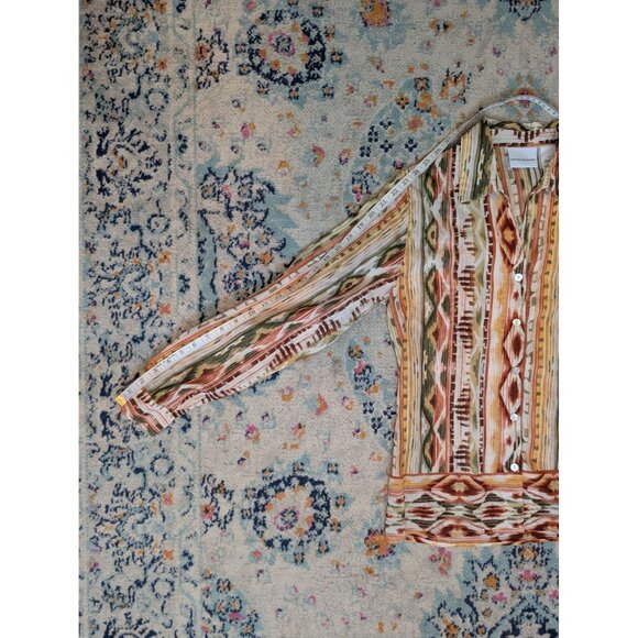 Alfred Dunner  Button-Up Long-Sleeve Roll Tab Shirt With Earthy Aztec Print - 10 - Picture 9 of 10